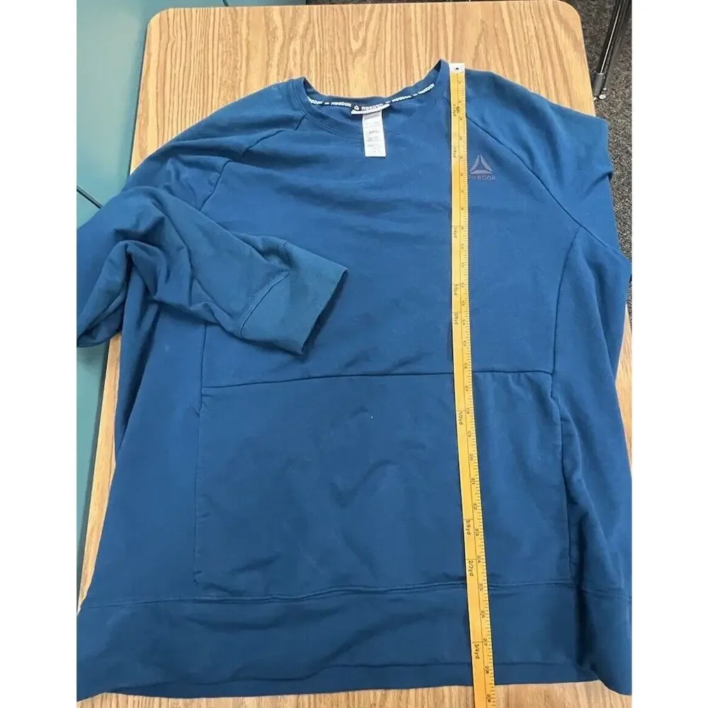 Reebok Women’s Sweatshirt Large Blue Logo Long Sleeve Crew Neck Pockets Athletic
